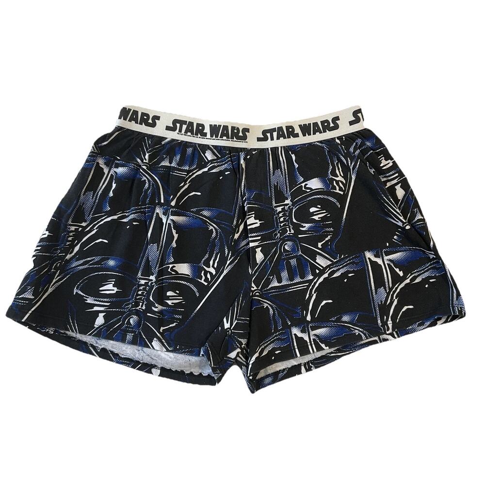 VINTAGE Star Wars Men Shorts L Black Graphic Print Darth Vader Sleepwear Logo